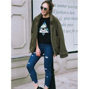 Women's Sherpa Fleece Faux Fur Trendy Jackets Green